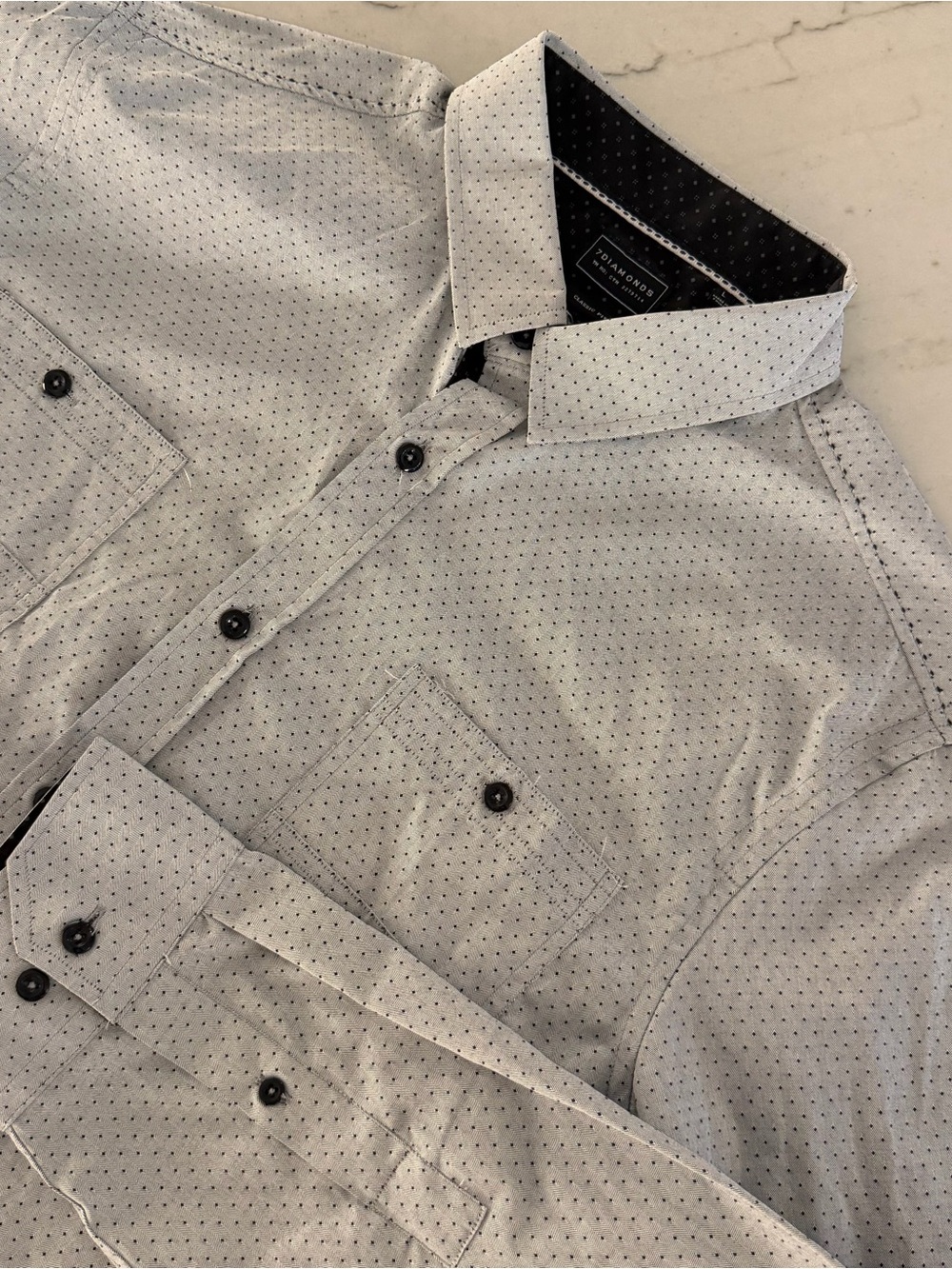 7 Diamonds Premium Men's Size Large Long Sleeve Button Down White All Over